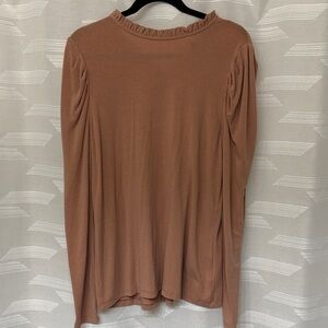 Doe & Rae Long Sleeve Ruffle Neck Top - Warm Brown